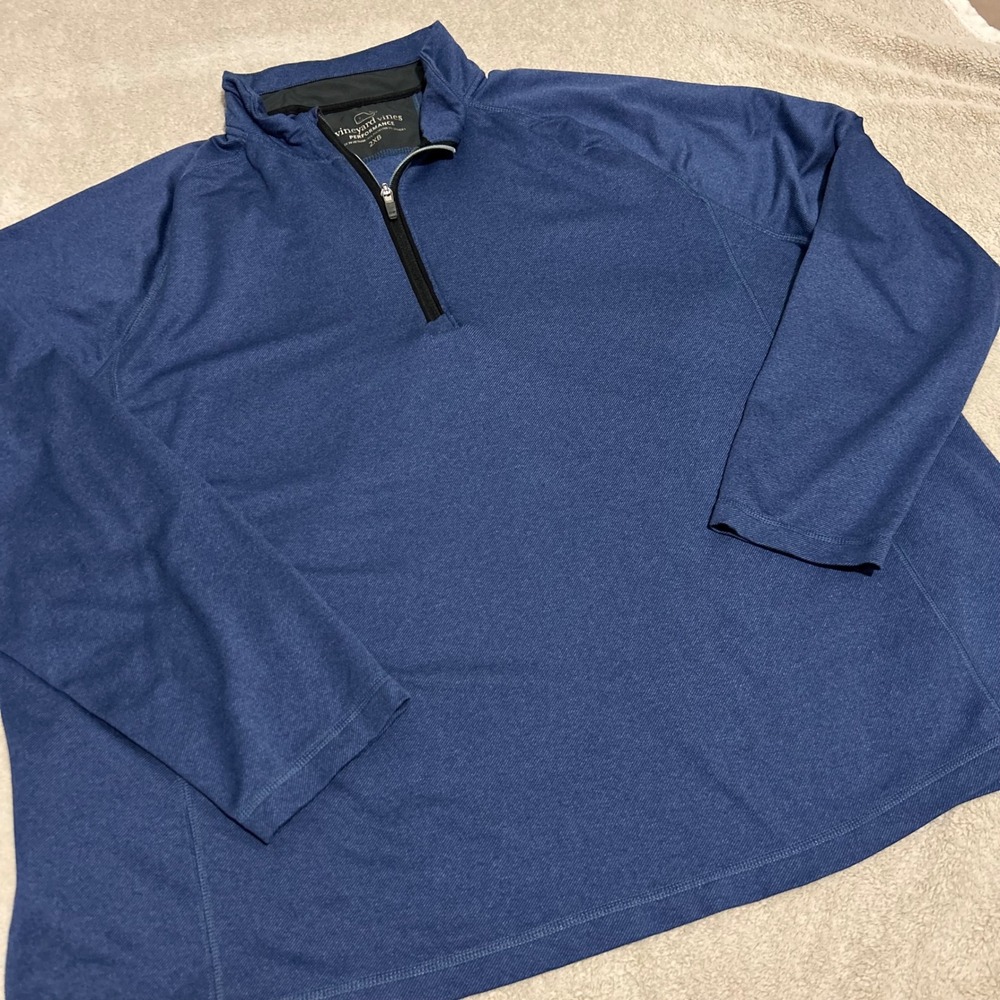 Vineyard Vines Quarter Zip Pullover Mens 2XB Blue Performance Stretch Mock Neck